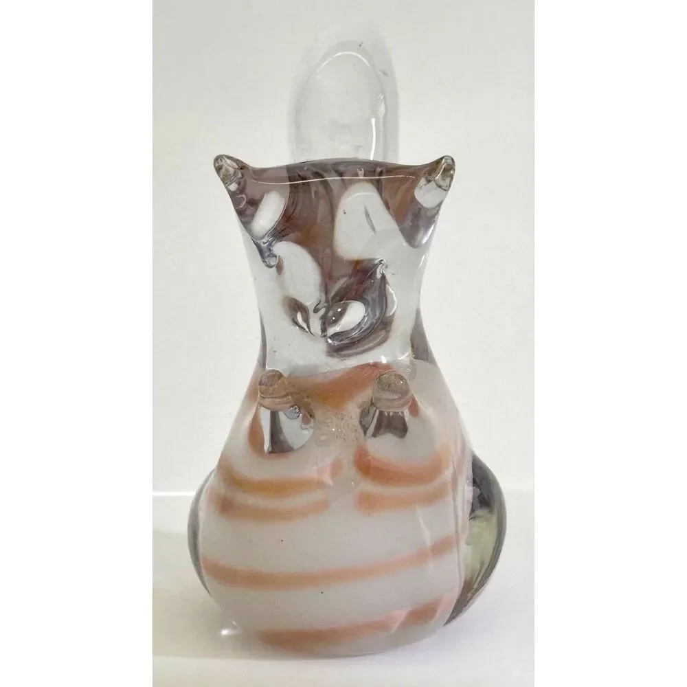 Vintage Murano Style Art Glass Squirrel Pink White Hand Blown Figurine MCM
